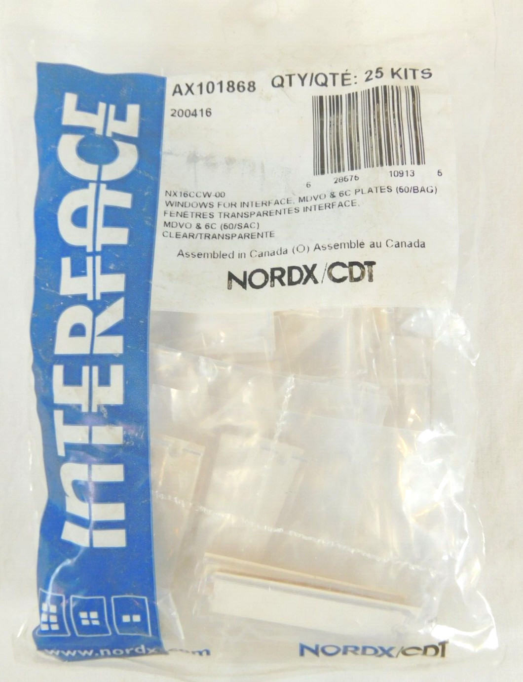 Windows and Labels for Faceplates Interface AX101868 - 25 Kits per Bag
