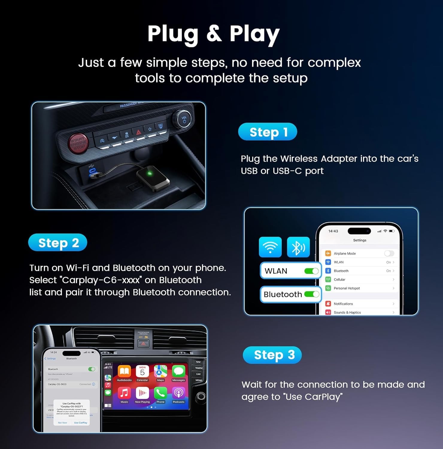 Lincisoonic Wireless CarPlay Adapter for iPhone - Wired to Wireless, Fast Red