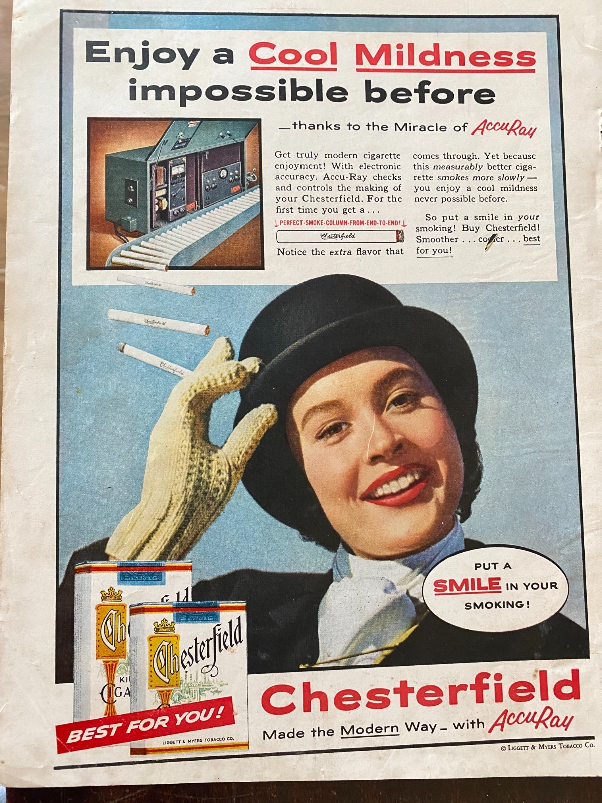 Chesterfield Cigarettes, Full Page Vintage Print Ad, aa