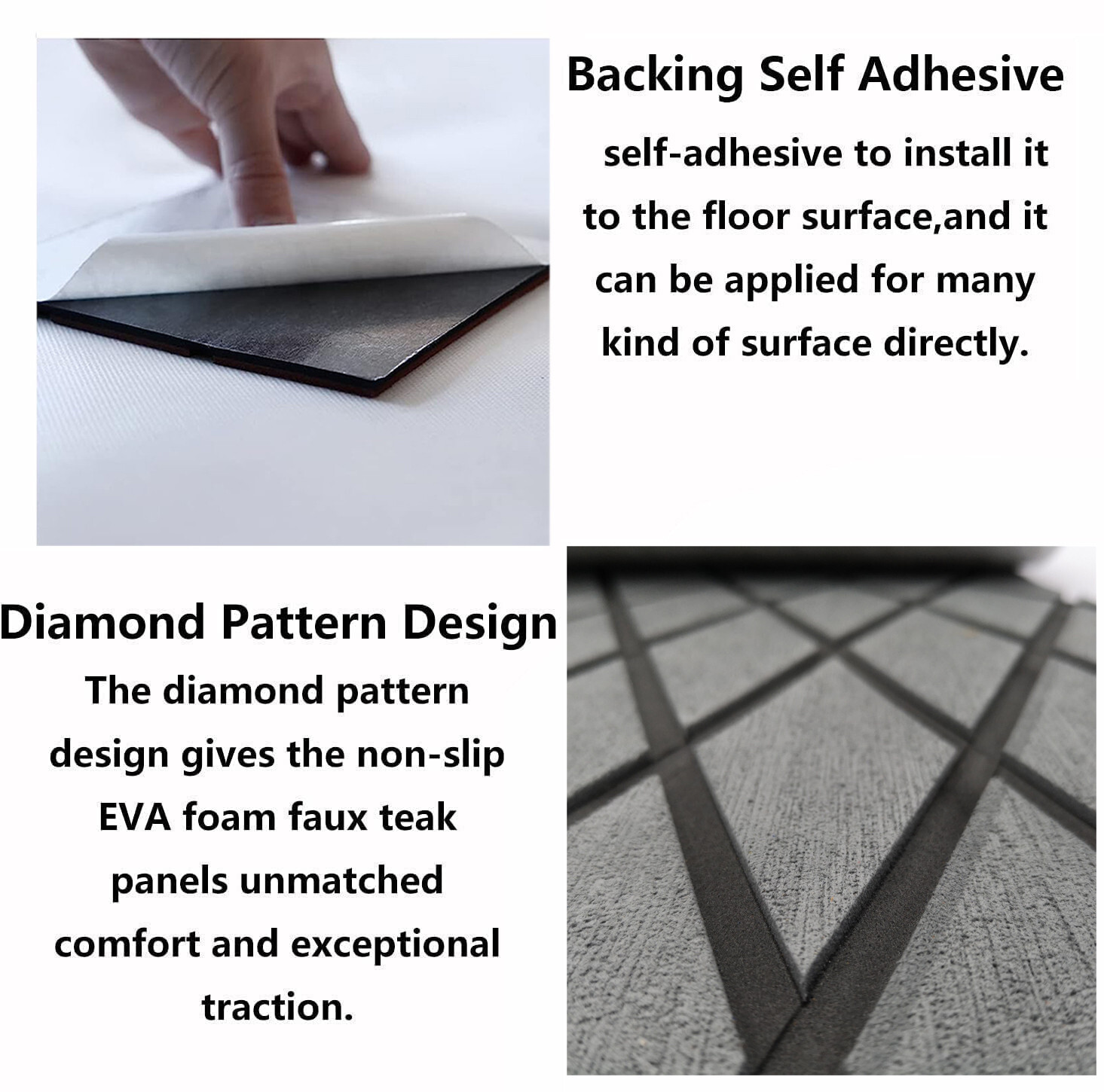 EVA Foam Boat Flooring Marine Sea Decking Carpet , Dark Gray Diamond Pattern Mat