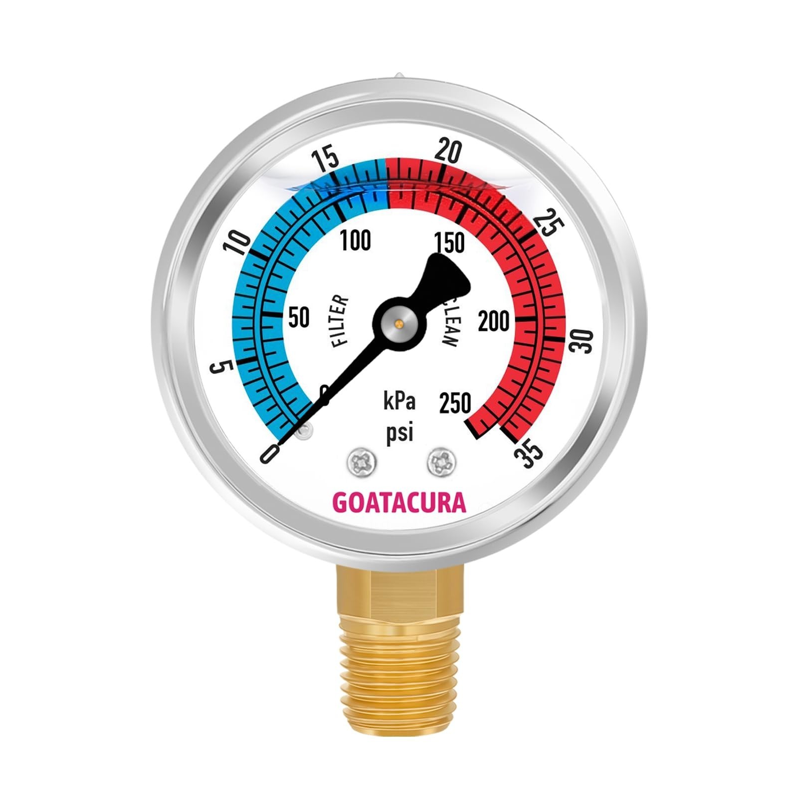 Glycerin Filled Pool Filter Pressure Gauge, 0-35psi/250kpa, 2" Dial Size, 304...