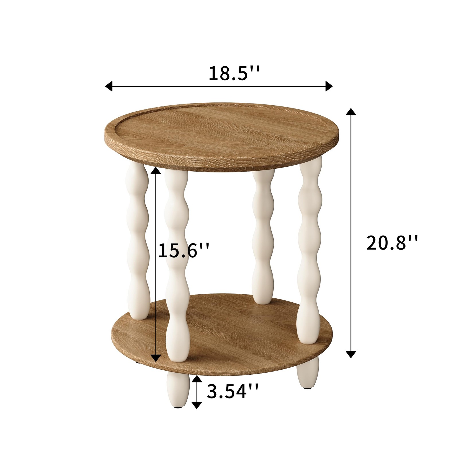 Round End Table, 2-Tier Farmhouse 18.5'' 18.5" Round, White