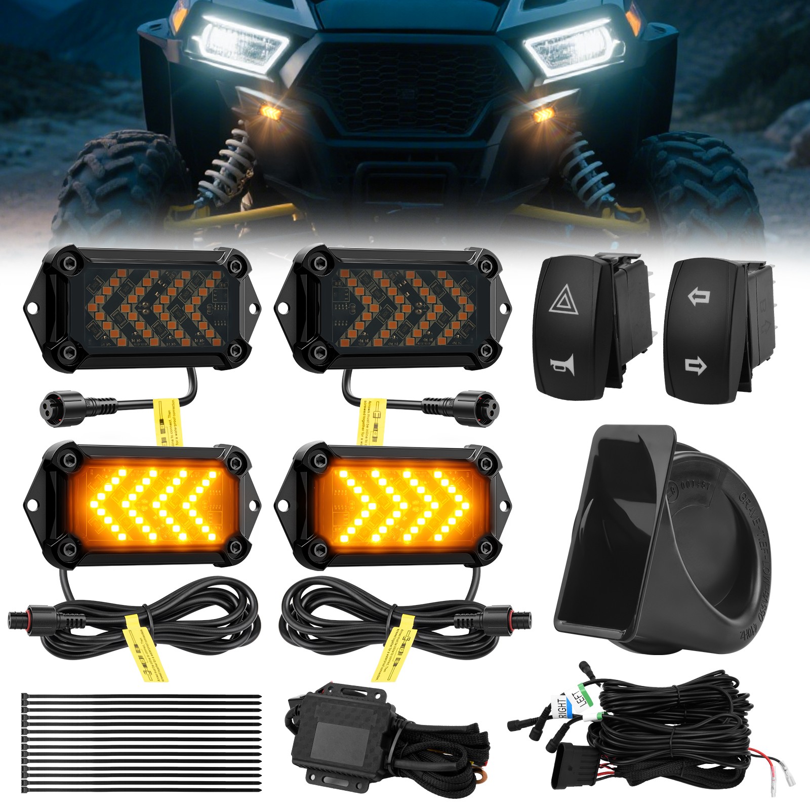 UTV Turn Signal Street Legal Kit, Hazard Horn Flowing LED Blinkers Turn Signals