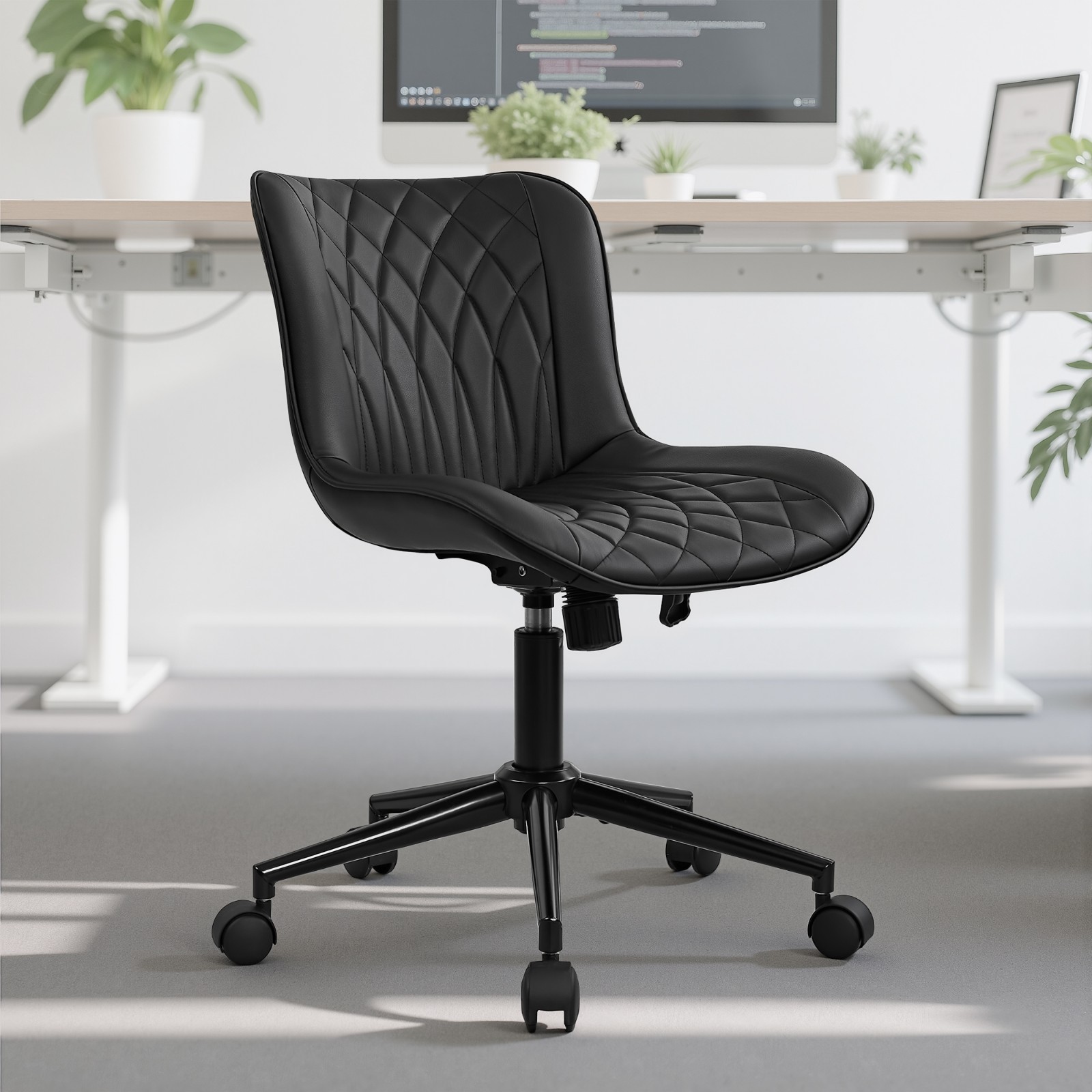 PU Leather Armless Mid Back Adjustable Height Swivel Office Chair Space Saving