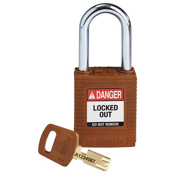 Lockout Padlock, Keyed Different, Nylon, Brown, 1 1/2 in Shackle Height, 1 1/2