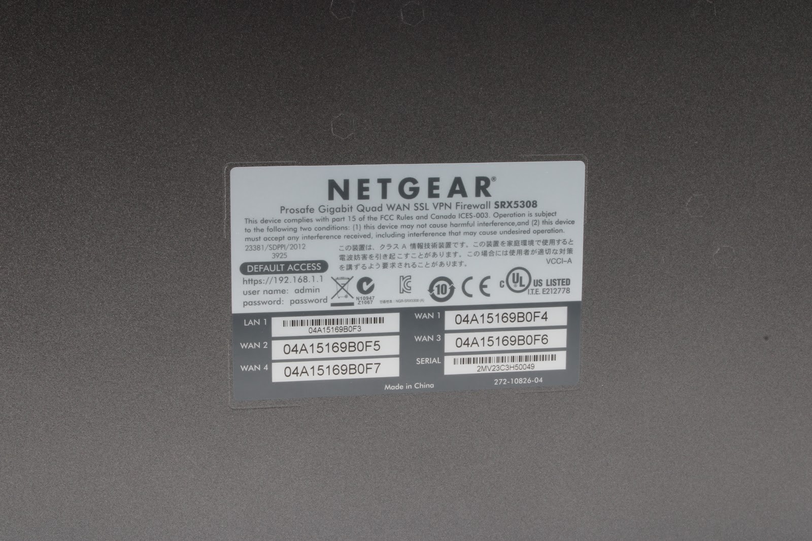 NETGEAR SRX5308 Prosafe Gigabit Quad WAN SSL VPN Firewall With Accessories