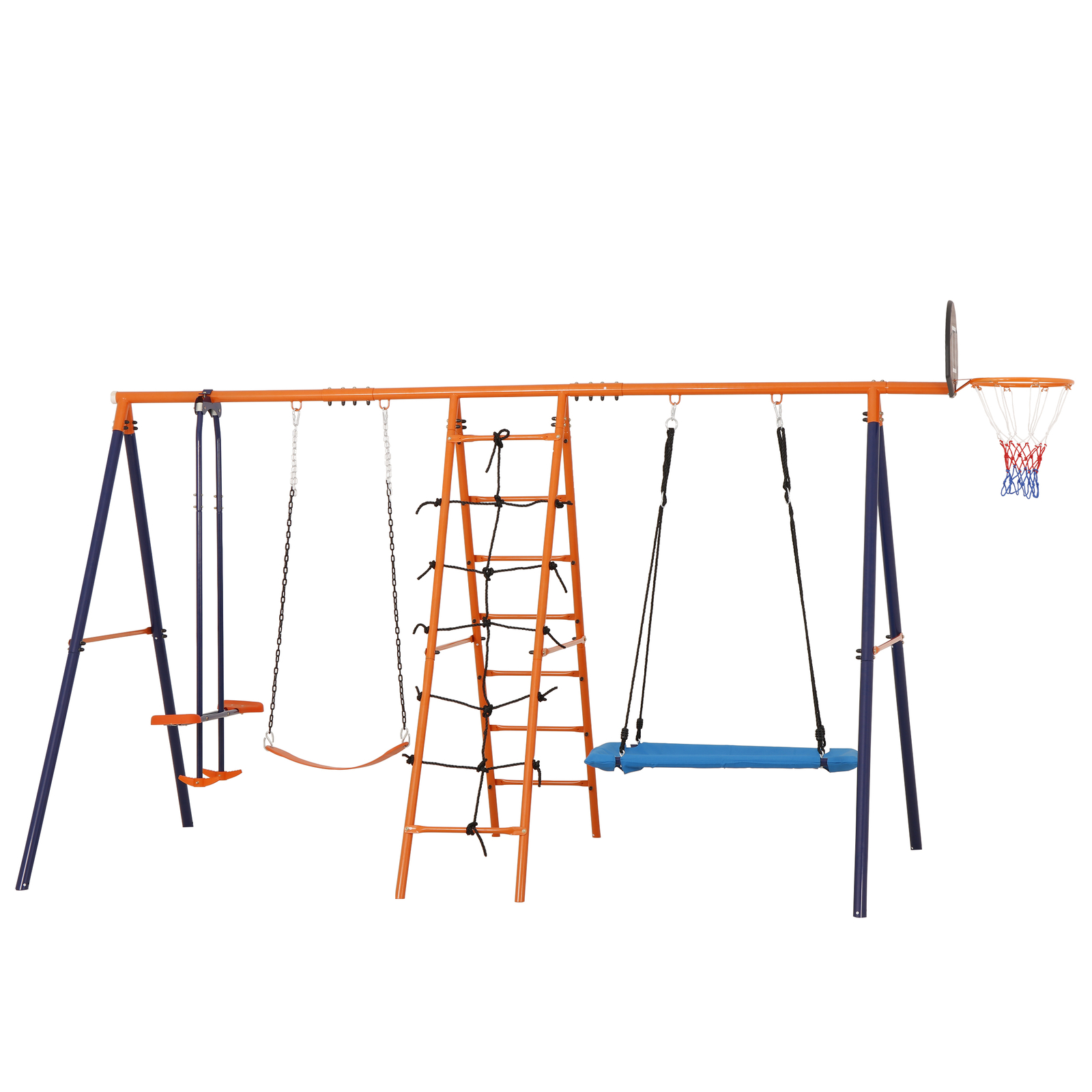 6 in 1 Swing Set Outdoor Kids Play Ground with Safety Frame for Backyard Park