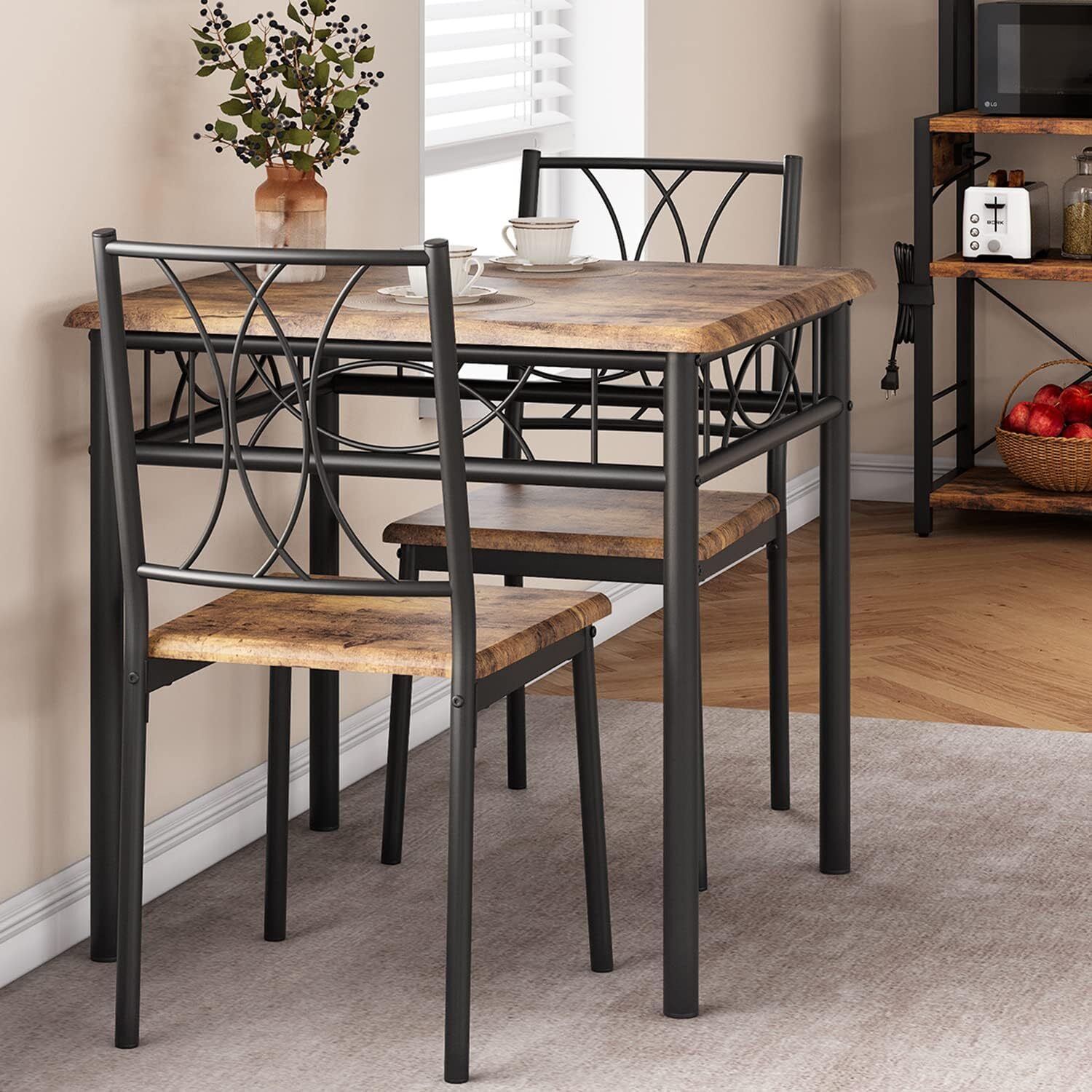 Dining Table Set for 2 Kitchen Table and Chairs for 2 Metal and Wood Chairs US