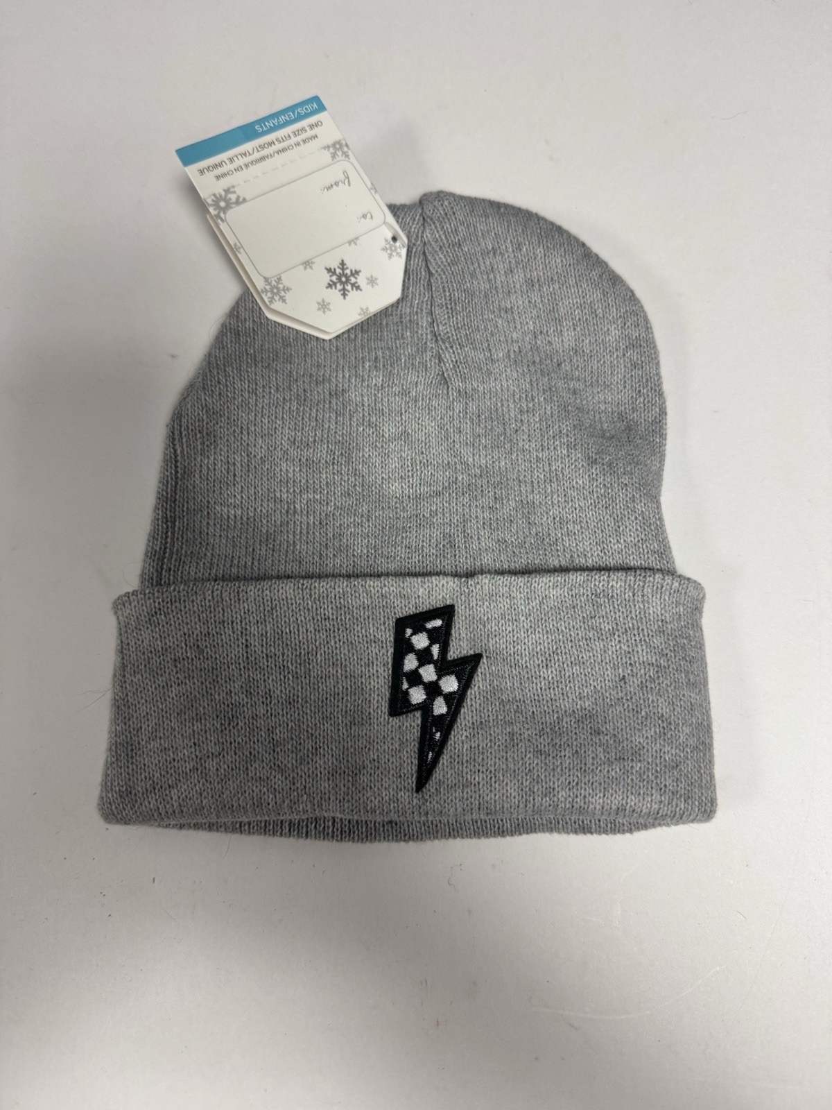 Gray Boys' Knit Beanie Hat Lightning Bolt Accent One Size Winter Casual