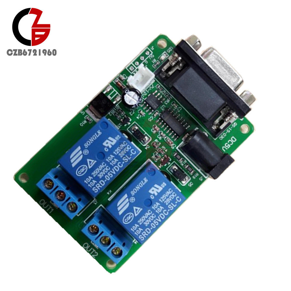 RS232 DB9 Serial Control Relay DC 5V 9-12V 2 Channel 2CH Switch Board for SCM PC