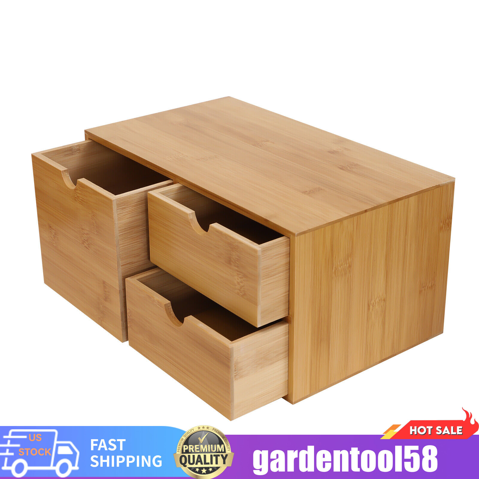 Desk Organizer Drawers Office Desktop Storage Bamboo Box Storage Recess Handle