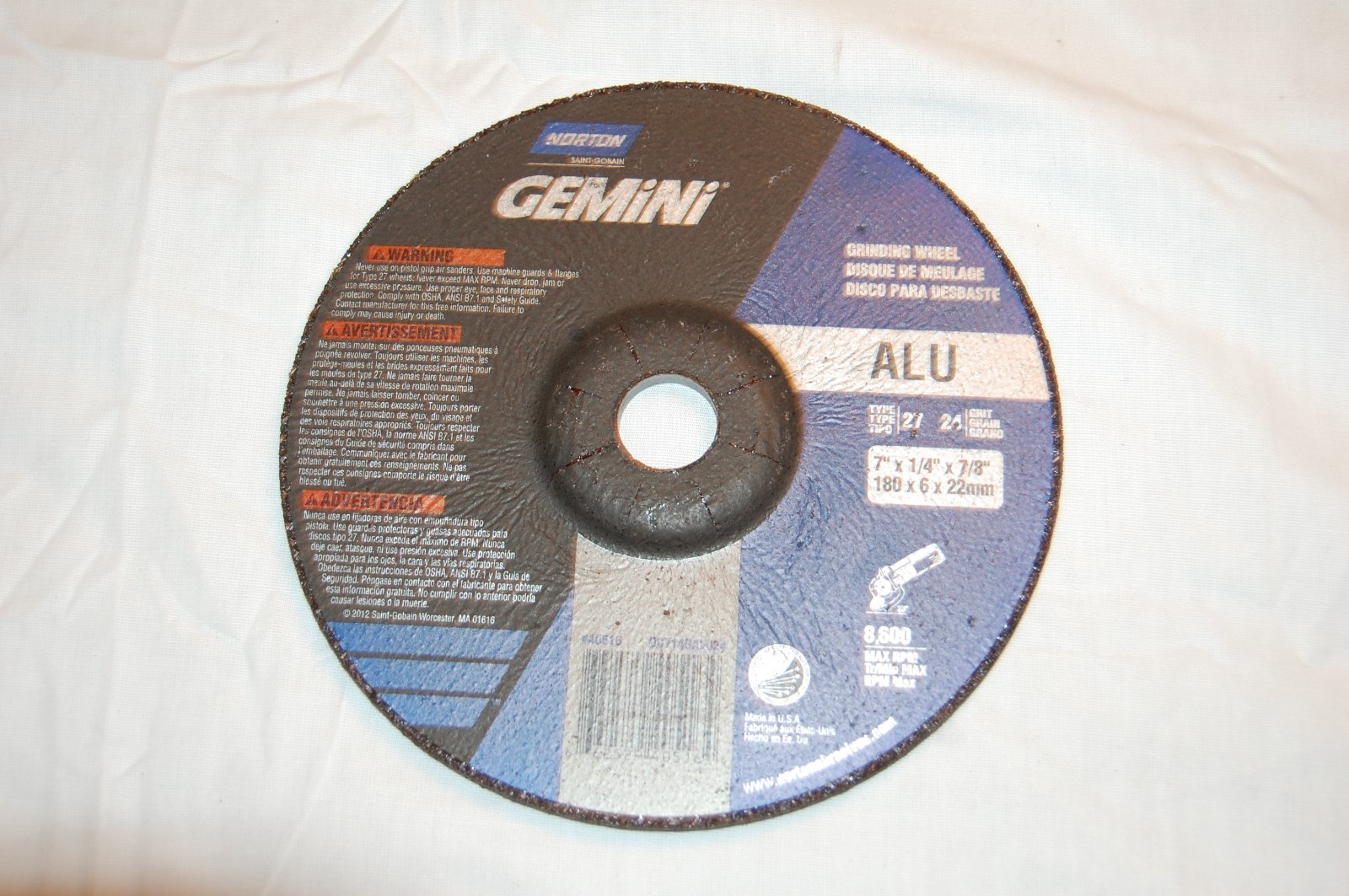 Norton Gemini 7"X1/4"X7/8" Aluminum Grinding Wheel