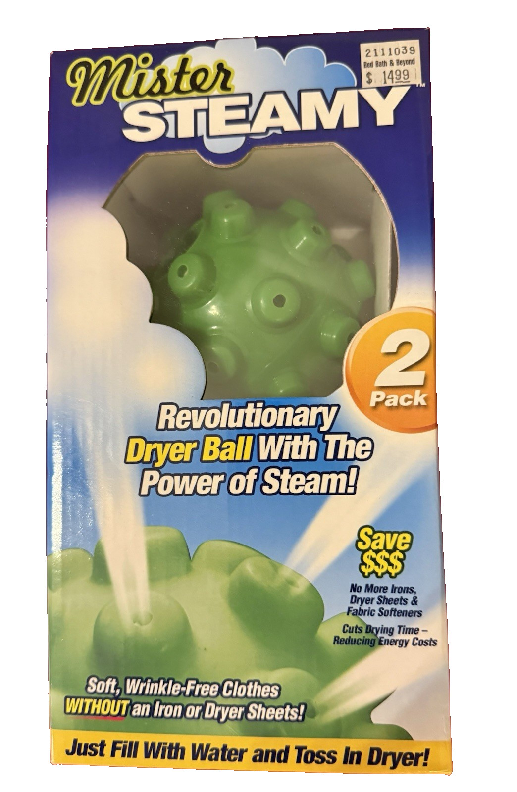 New 2 Pack Mister Steamy Dryer Balls As Seen On TV Steam Dry Clothes/Wrinkles