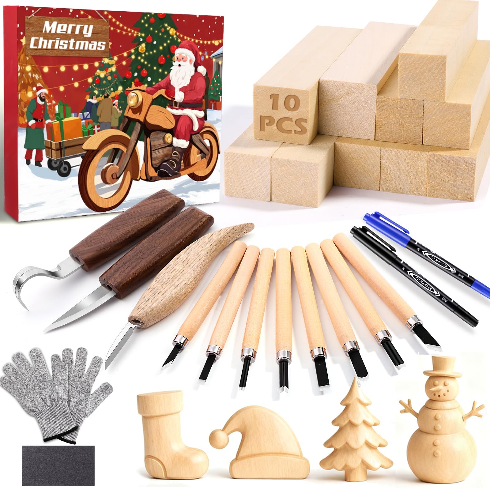 Vellibring Christmas Wood Carving Kit, 24Pcs Tools with Multicolor
