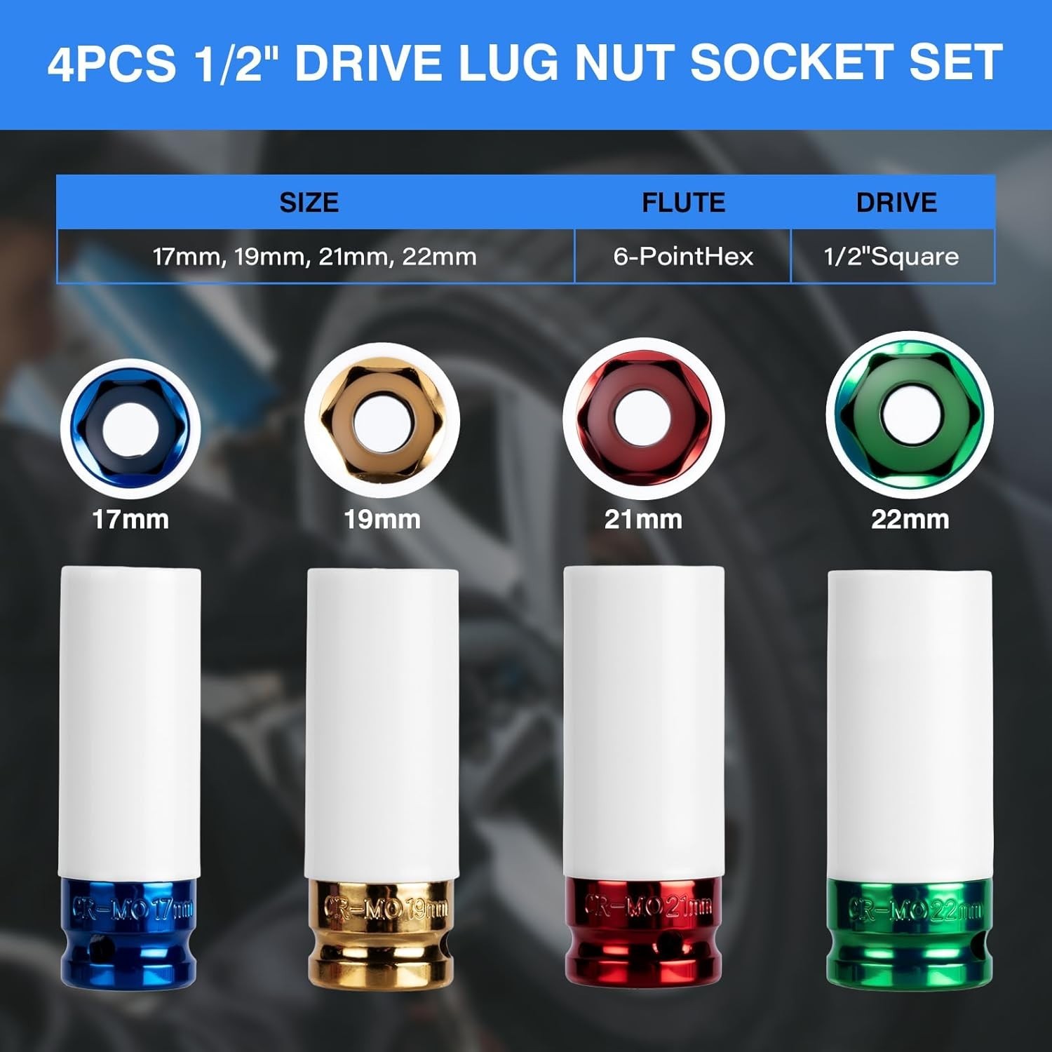 1/2" Drive Wheel Protector Impact Socket, Non-Marring Lug Nut Thin Wall Deep ...