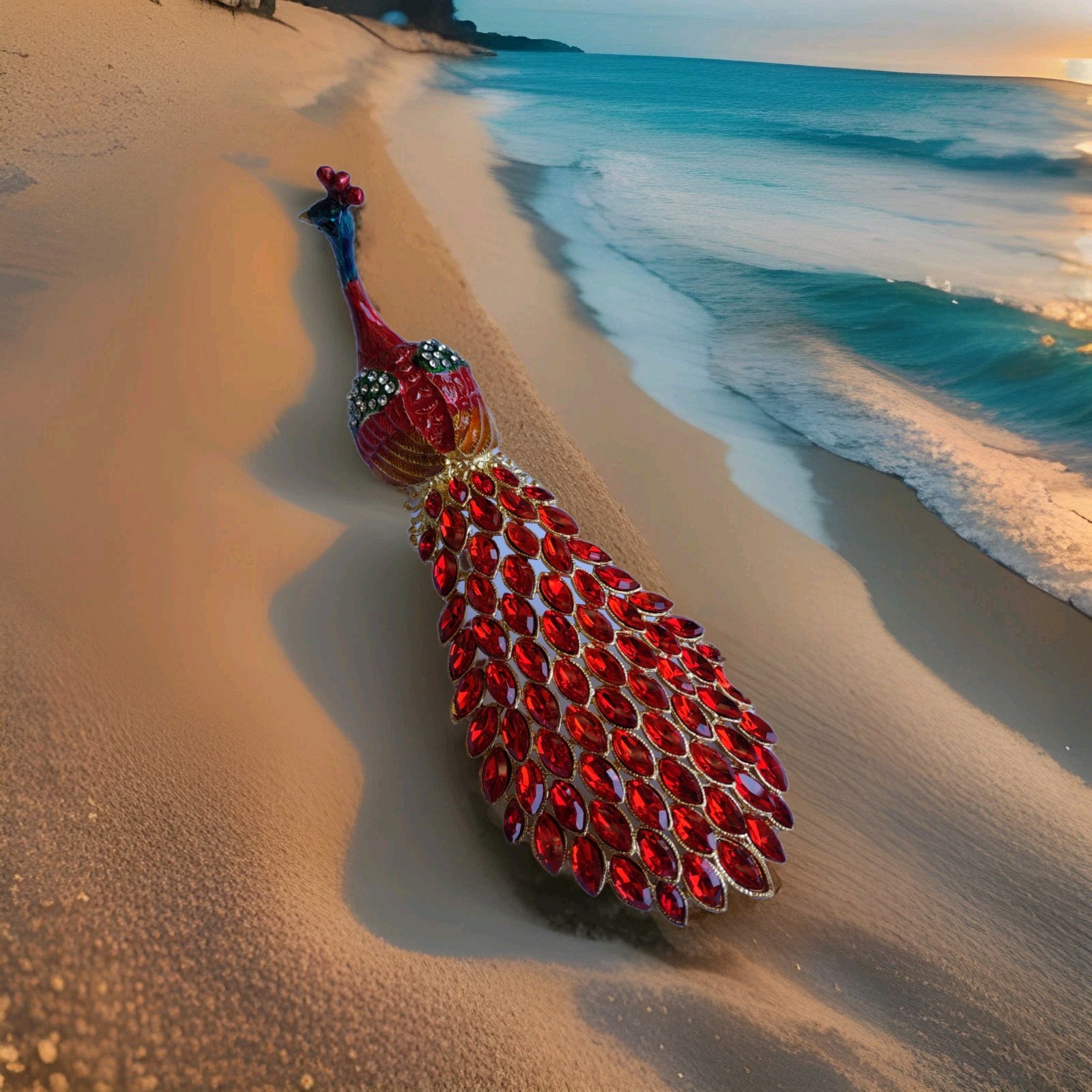 Red Peacock Trinket Box