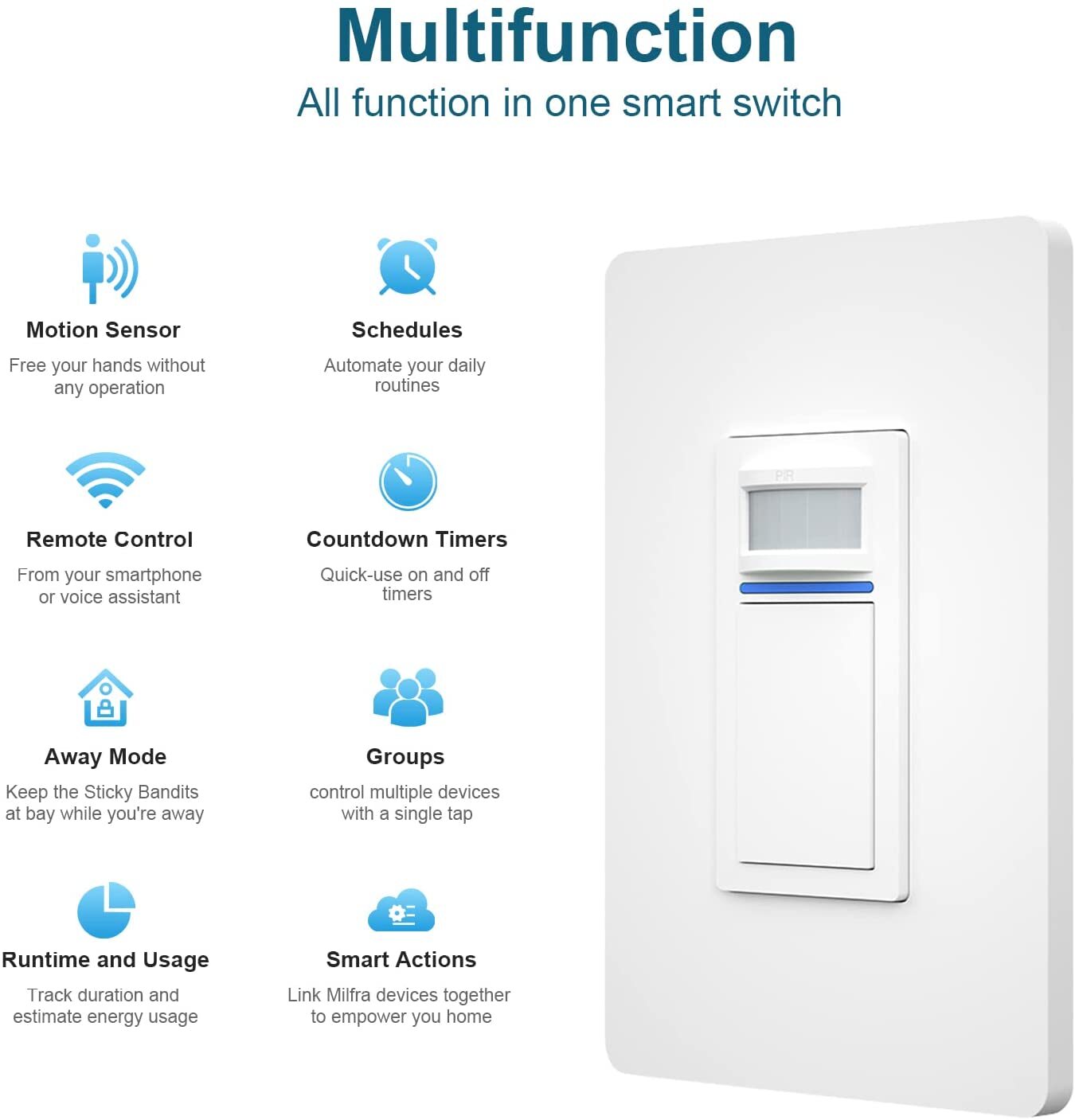 Smart Wi-Fi Motion Sensor Light Switch PIR Occupancy Work with Alexa Google Home