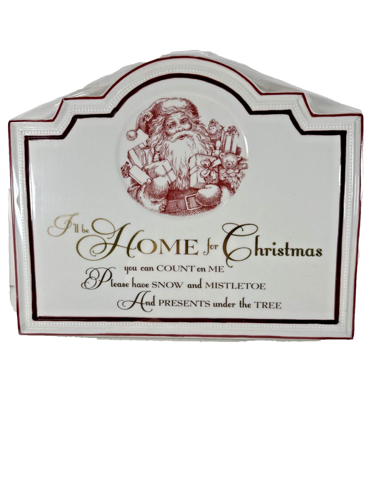 ESTATE NOS Ceramic Hanging Holiday Wall Sign 8 X 10" I'LL BE HOME FOR CHRISTMAS