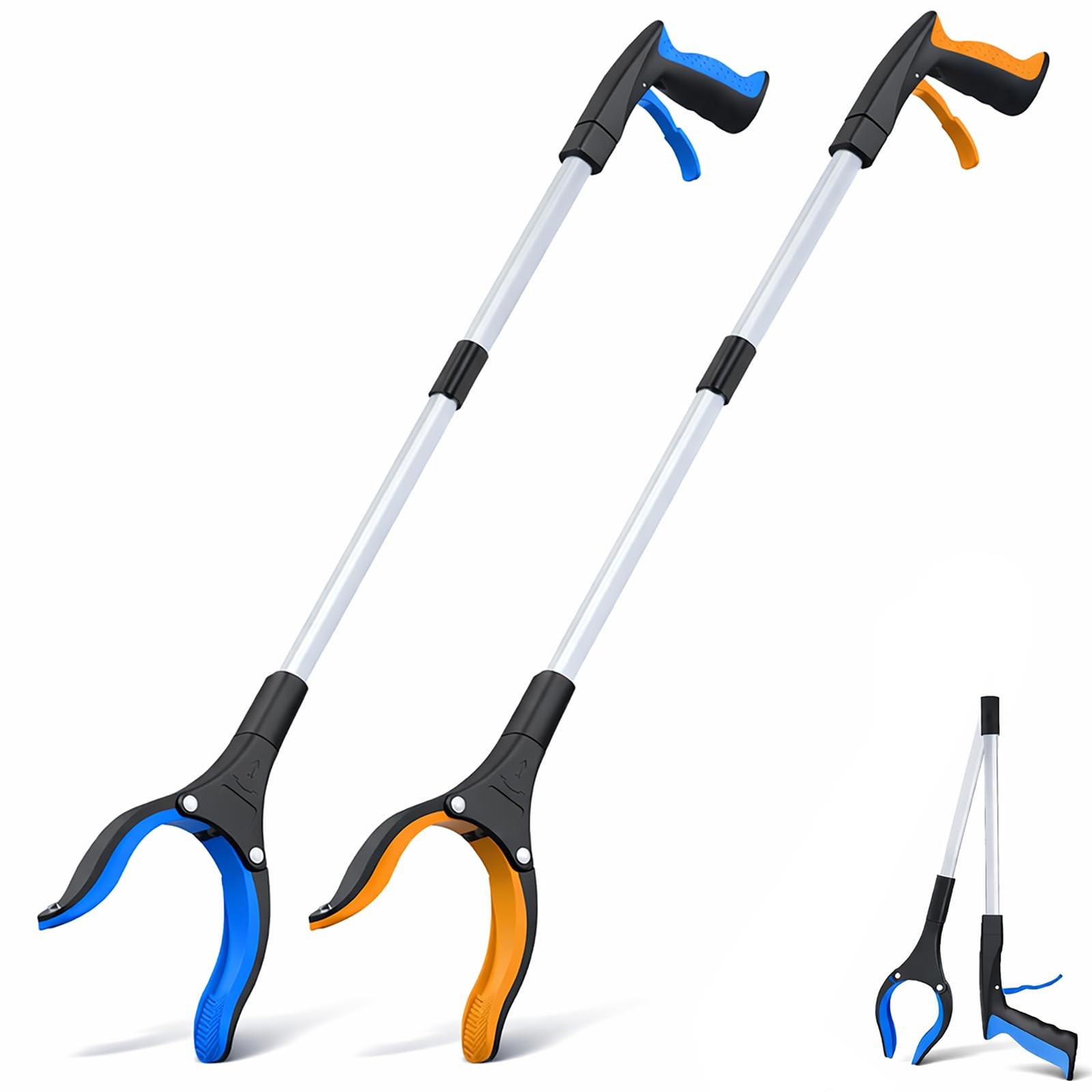 Grabber Reacher Tool - 32” Extra Long Foldable Gripper and Blue+orange 2p