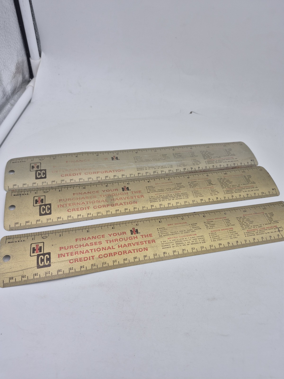 3 Vintage International Harvester Credit Corp Metal Rulers Made in USA