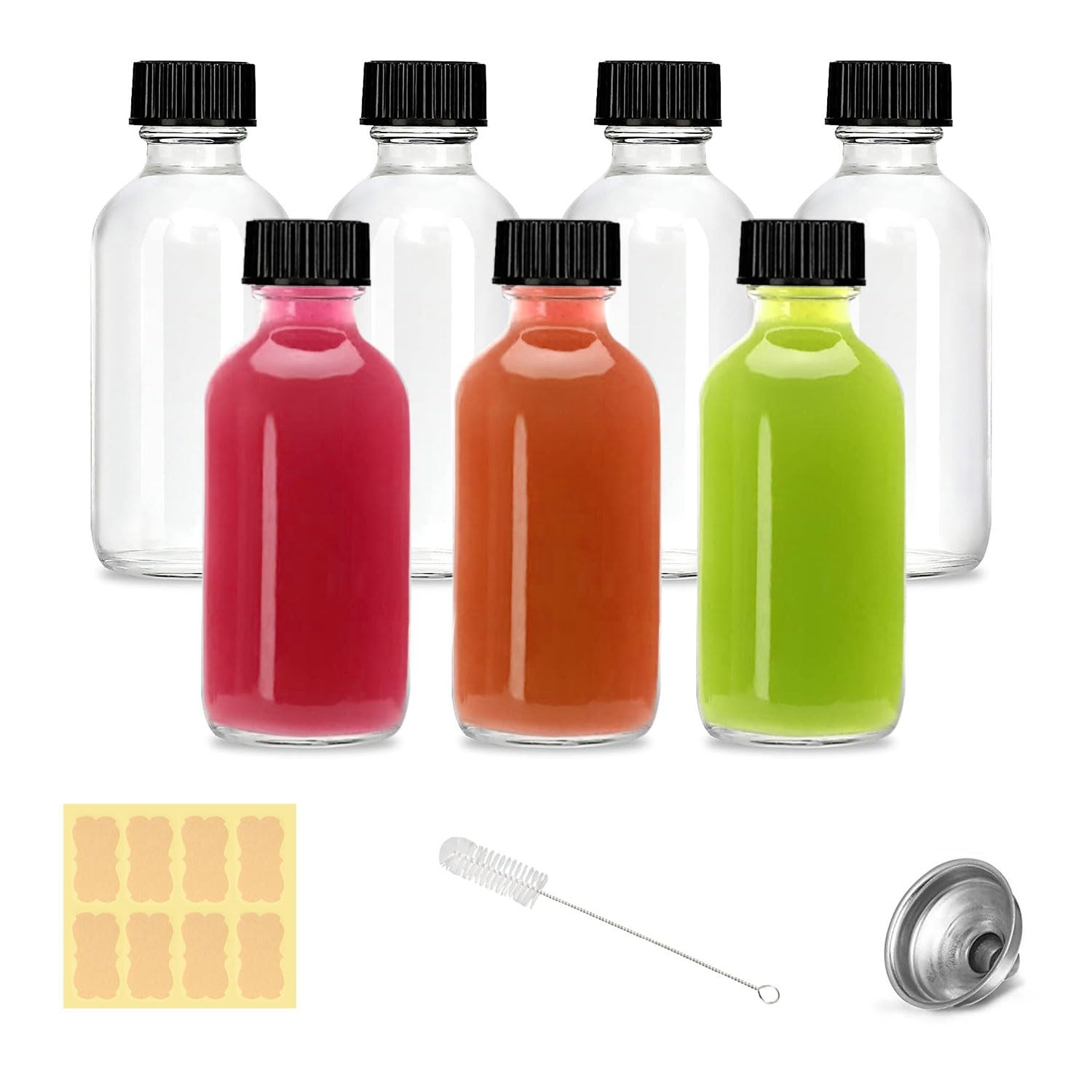 2oz Small Clear Glass Bottles with Lids - 7 Pack Shot 2 Ounces, 7Pack