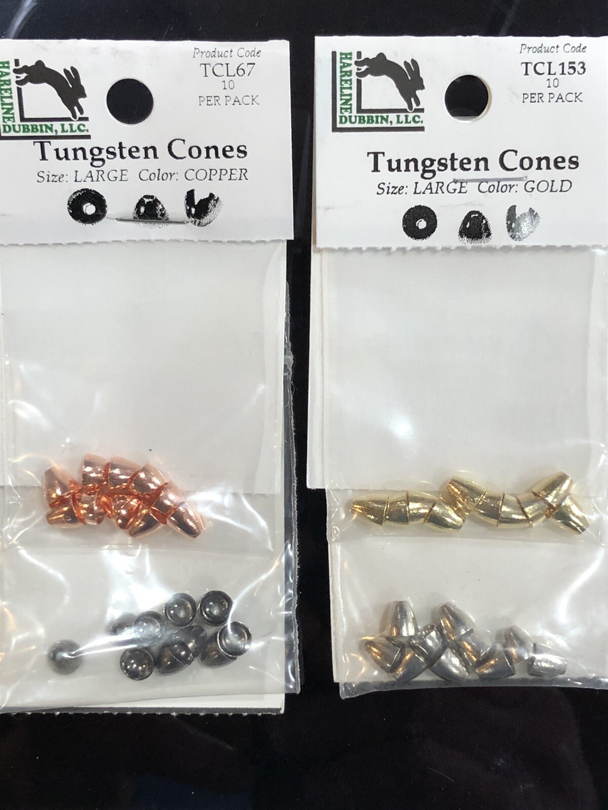 TUNGSTEN CONE HEADS by HARELINE. FLY TYING CONE - Black, Copper, Gold, Nickel