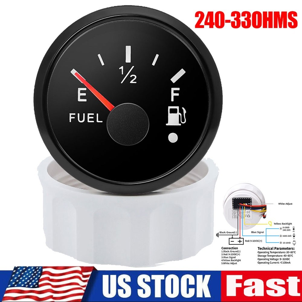 2" 52MM Universal Gas Fuel Level Gauge Analogue LED Car Marine Boat 240-33 ohms