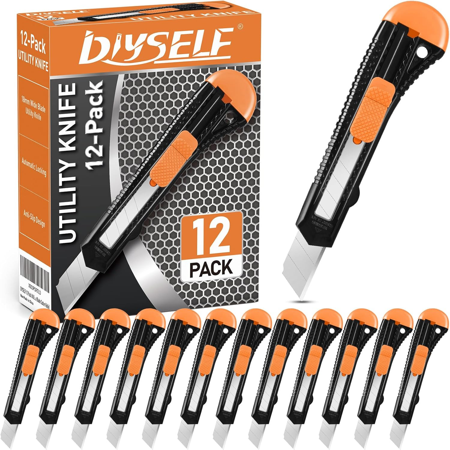 12 Pack Box Cutter Retractable, 18Mm Snap-Off Utility Knife | Disposable Util...