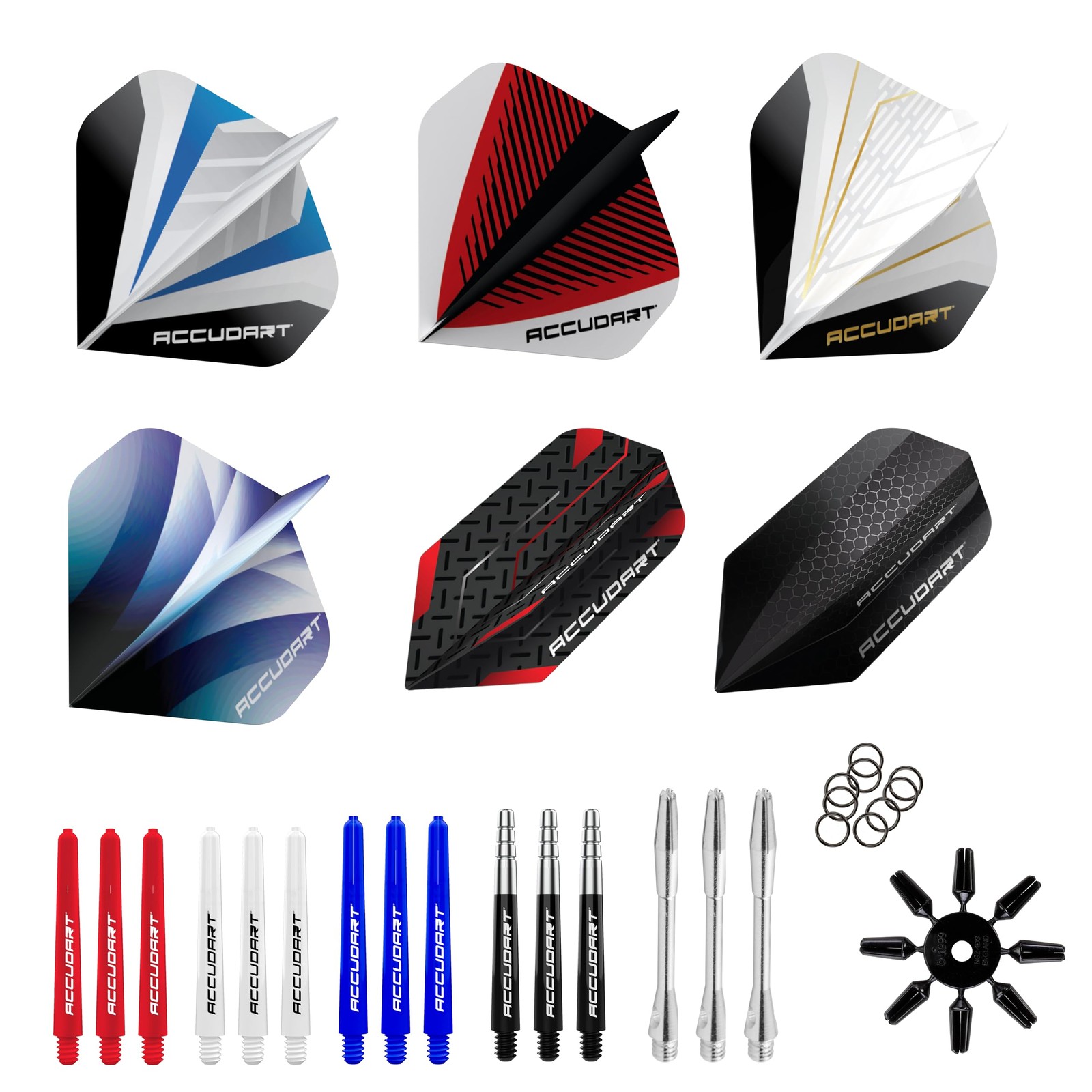 Accudart Dart Tune‑Up Kit – Flights, Shafts, Flight Protectors, Spring Clips,...