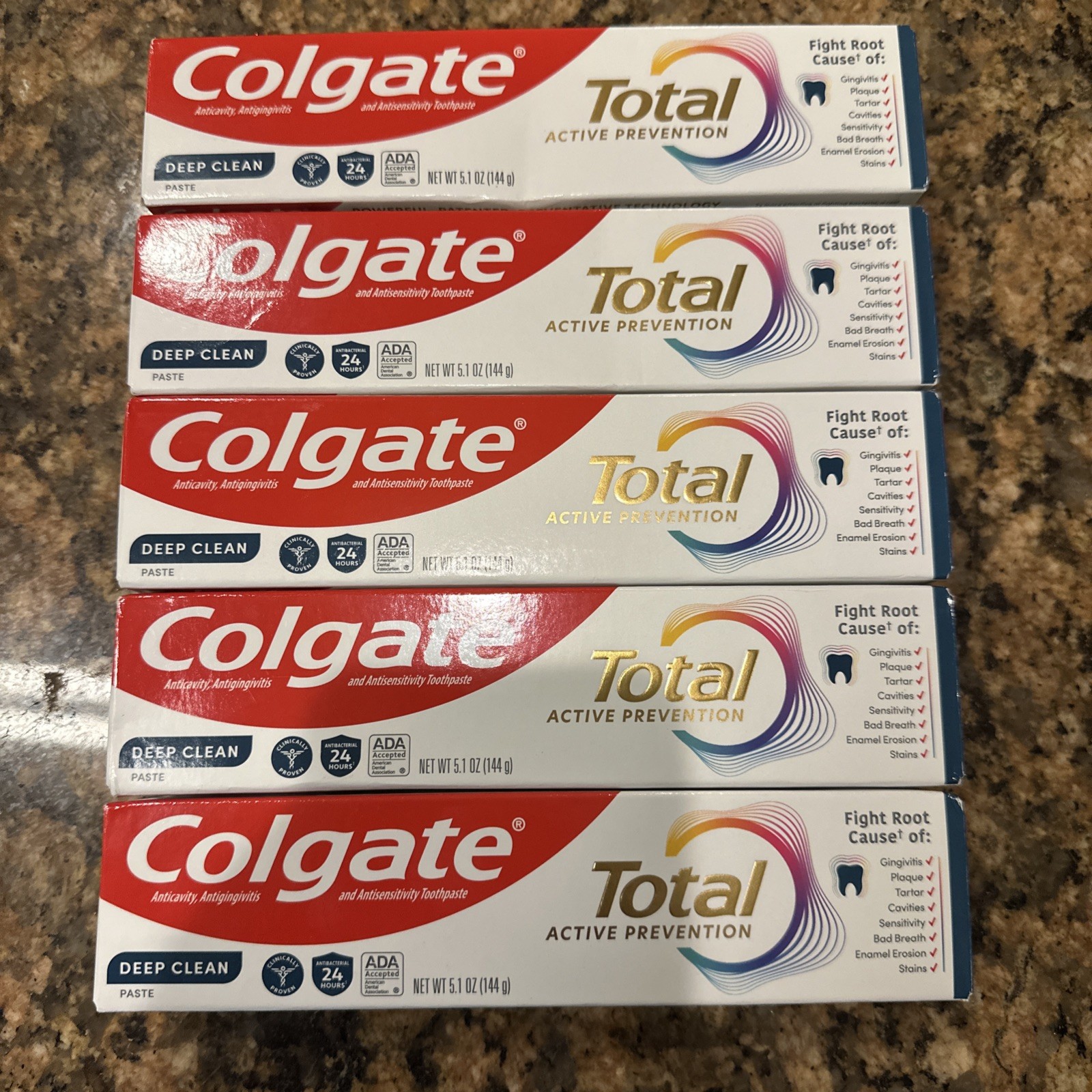5 Colgate Total Active Prevention Deep Clean Toothpastes Mint 5.1 oz Exp 01/27+