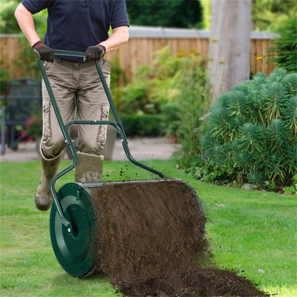 24-Inch Metal Mesh Compost Spreader 2.7 Cu.ft Large Capacity, Heavy-Duty Rust