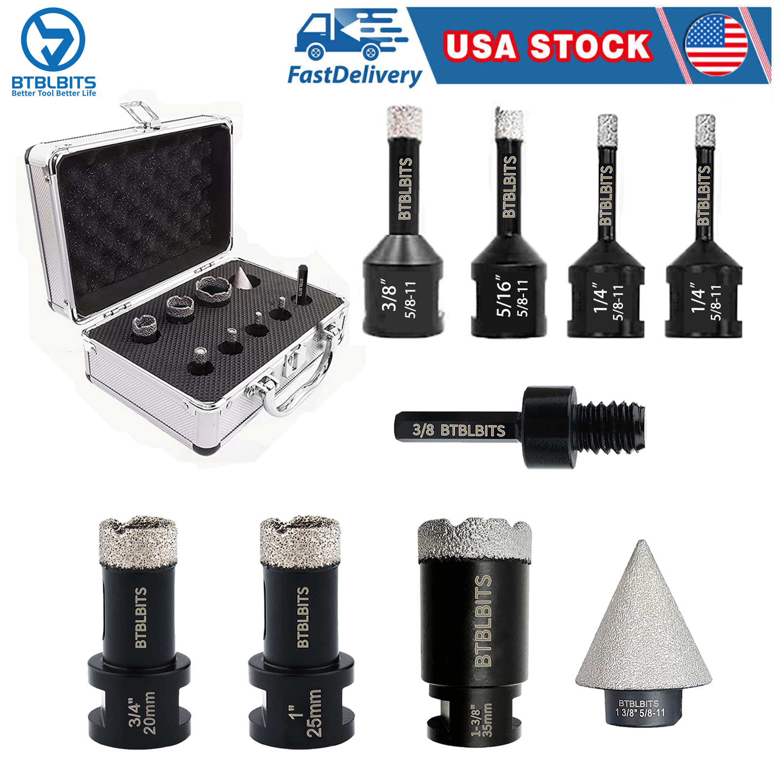 Diamond Core Drill Bits Set Tile Hole Saw Kit Ceramic Porcelain Marble Masonry
