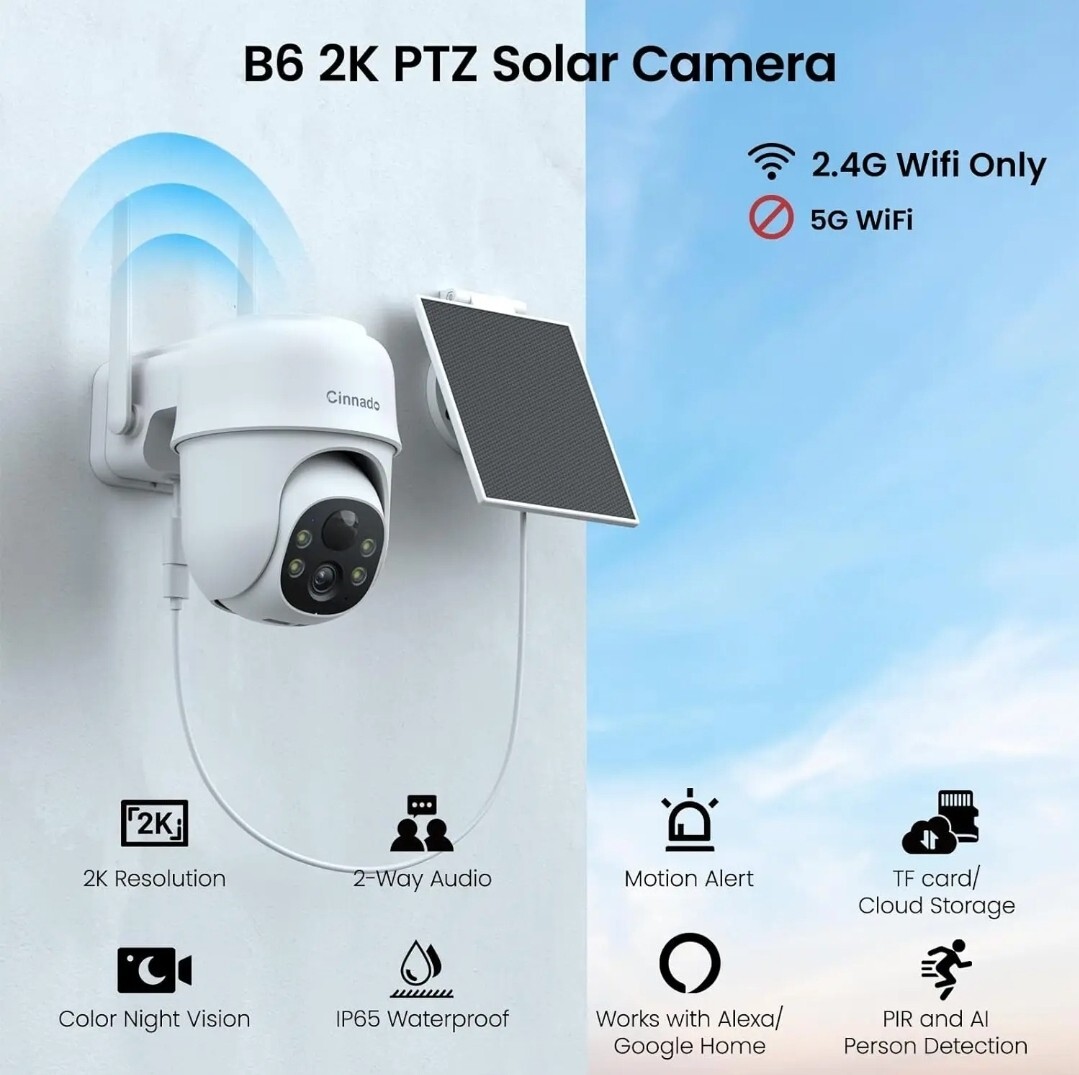 Wireless Outdoor Security Camera: 2K, Solar/Battery Powered, Alexa Compatible