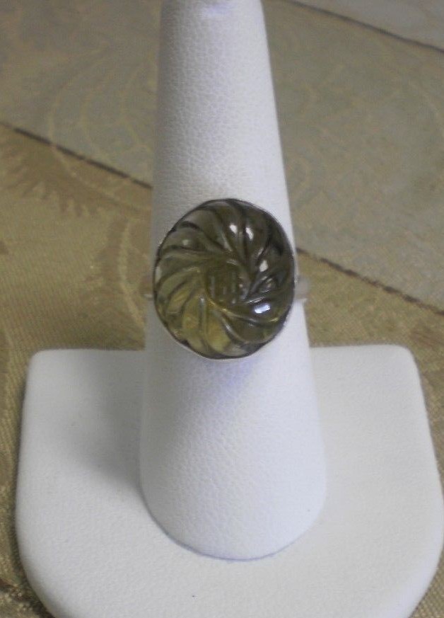 Sterling Silver 925 Carved Glass Swirl Design 15 mm Ring Size 8