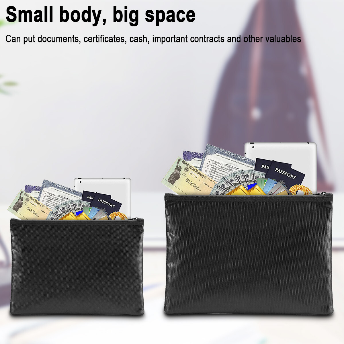2000℉ Upgrade Fire Proof money Bag Fireproof Document Pouch Waterproof Safe Cash