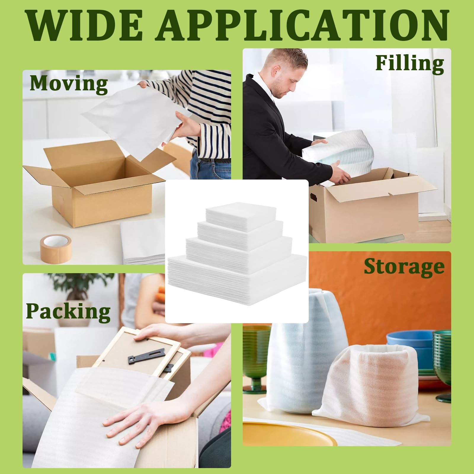 200PCS Cushion Foam Pouches Moving Packaging Supplies 4 Sizes 12x12 10x10 8x8 6x