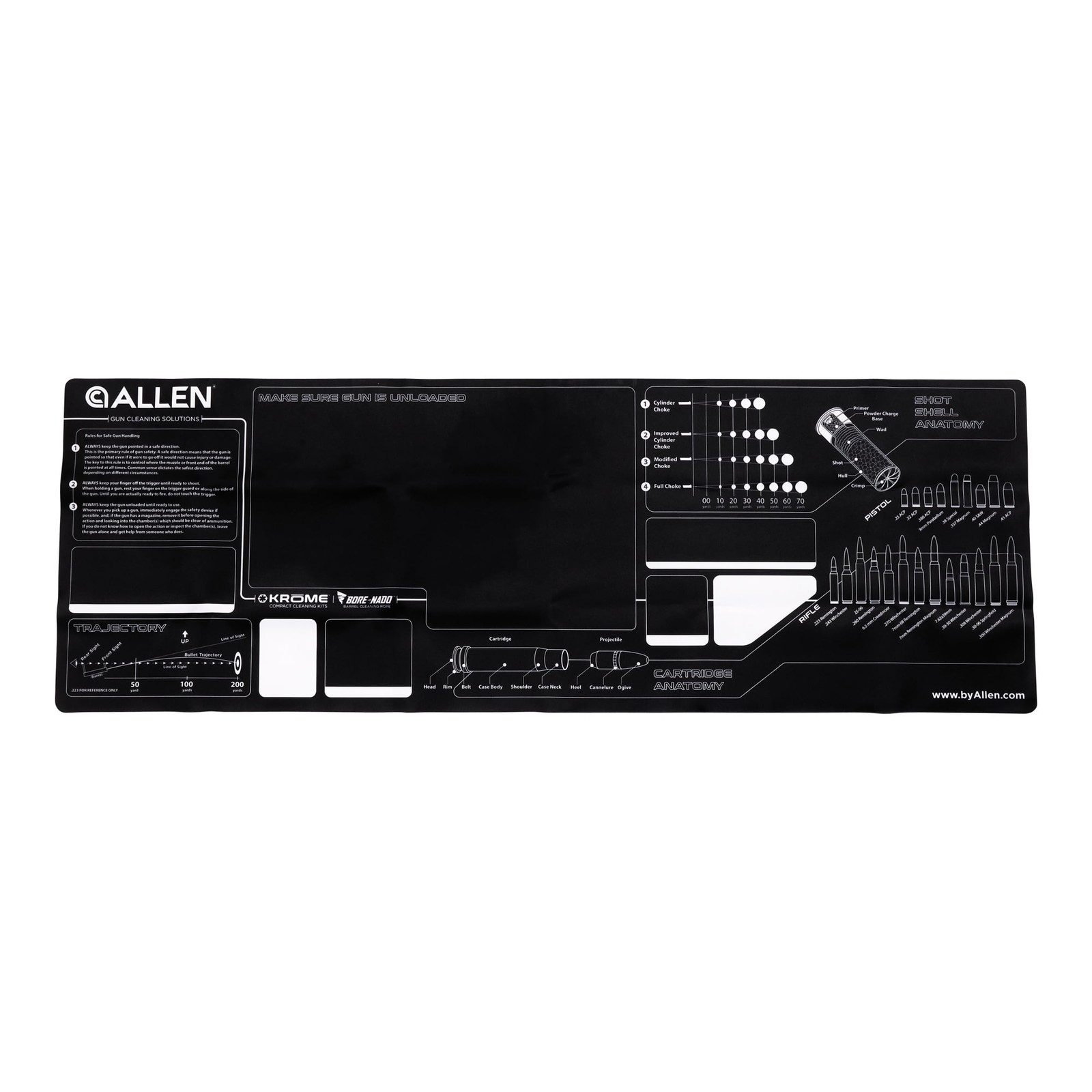 Allen Company Waterproof Firearm Cleaning Mat, 45.5"L x 16"W, Black, Neoprene