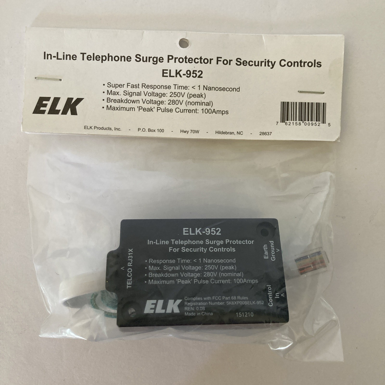 ELK-952 Home Alarm Security In-line Telephone Surge Protector Brand New