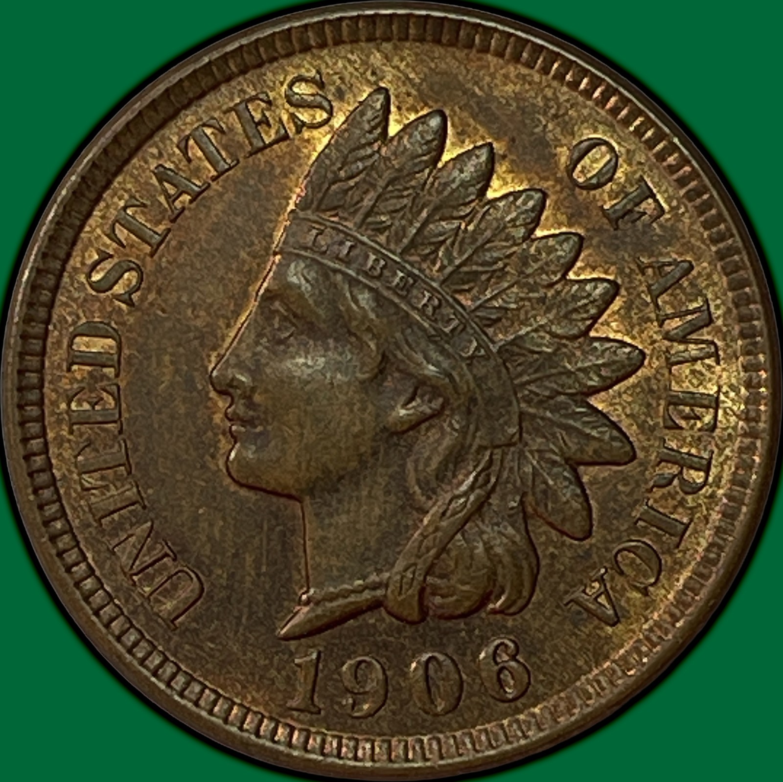 1906 Red Brown Indian Head Cent Brilliant Uncirculated BU Coin #44382