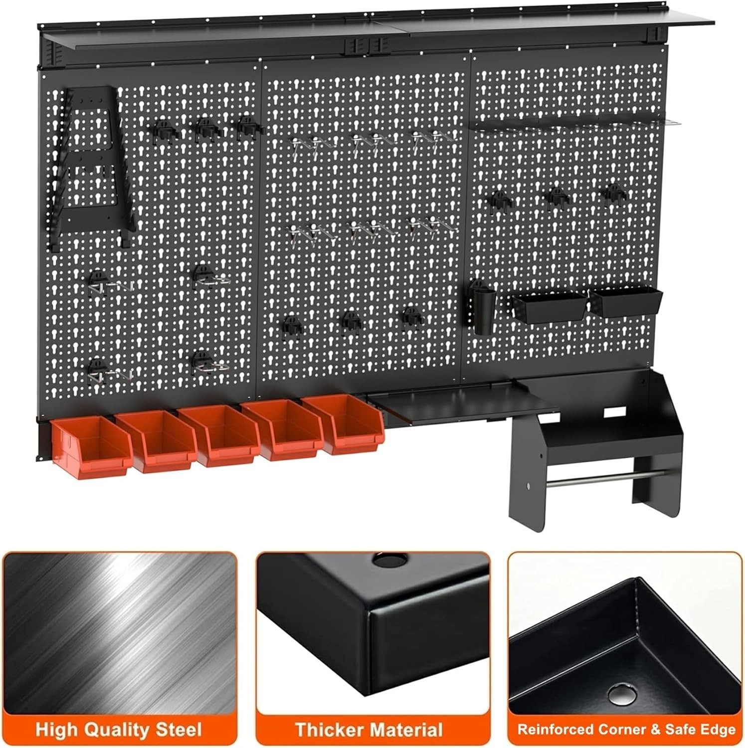 TORACK Metal Pegboard Wall Organizer 4ft Wide, Tool Storage Pegboard System