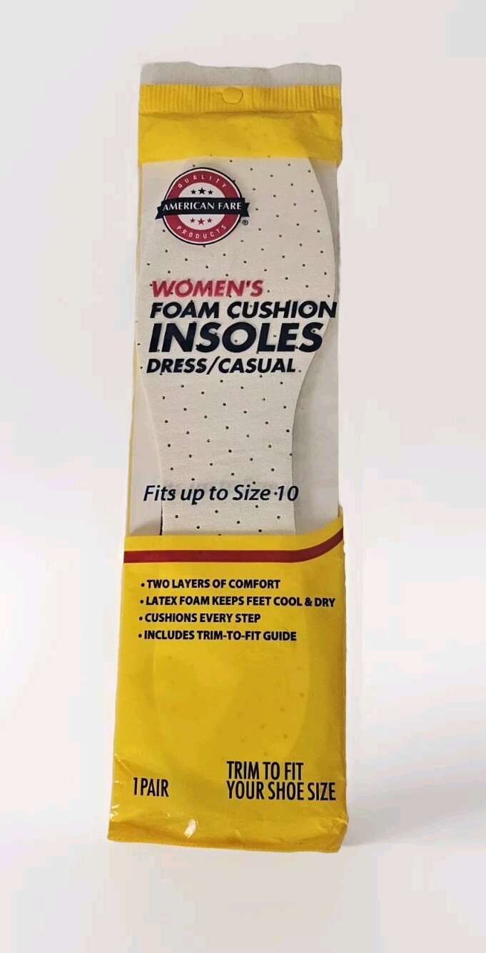 American Fare KMart Womens Foam Cushion Insoles Fits Up To Size 10  -1 Pair NEW