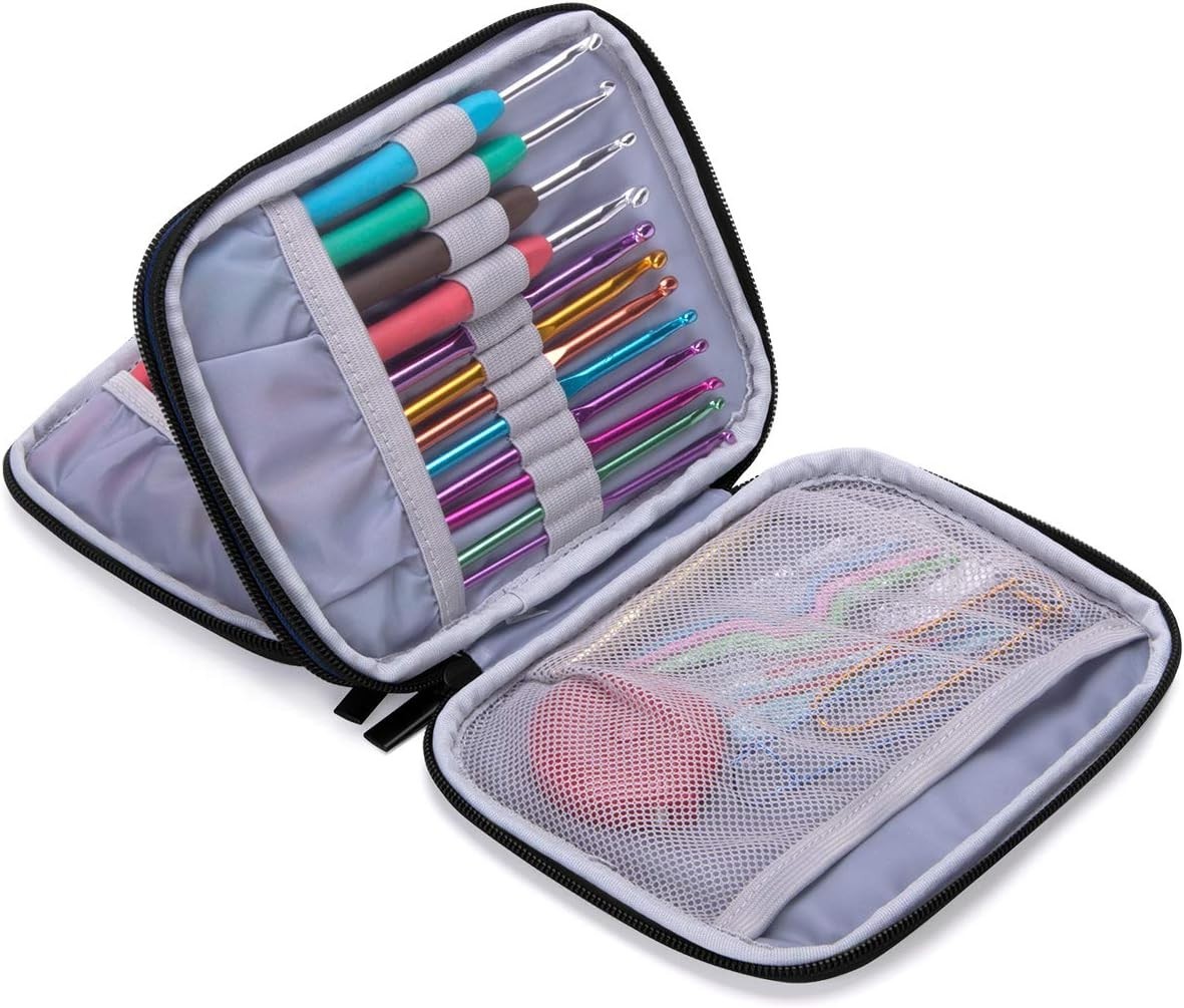 Lightweight Blue Dots Crochet Case - Organized Storage for Needles & Accessories