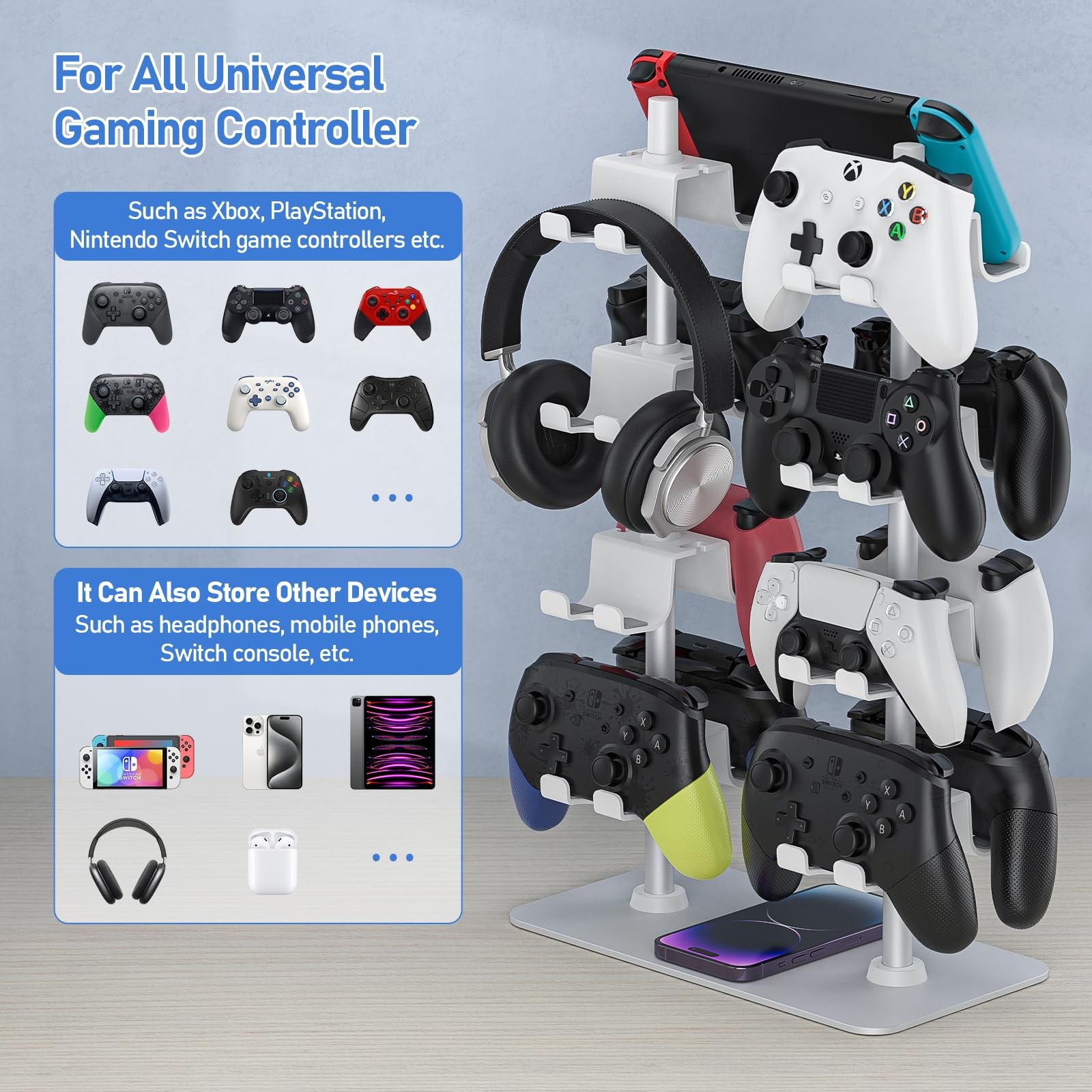 MANMUVIMO Controller Holder for 16 Xbox PS5 16 White, White