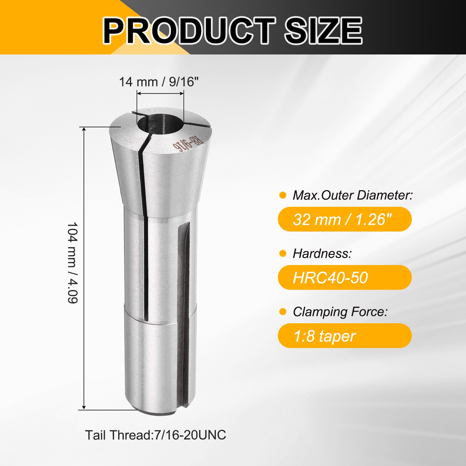 R8 9/16"(14mm) Round Collet 7/16-20UNF Thread R8 Precision Round Spring Collet