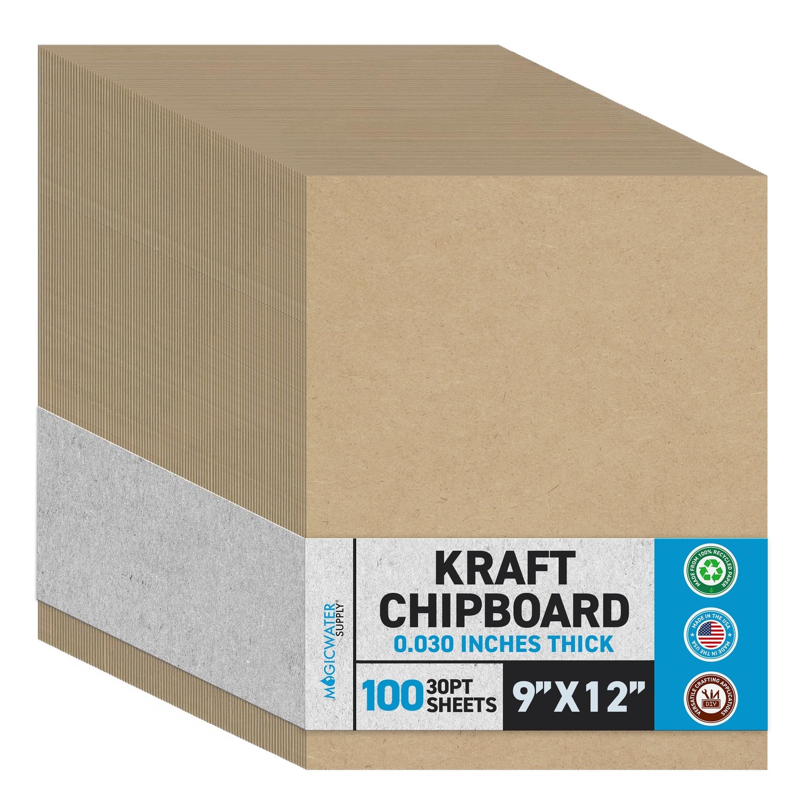MagicWater Chipboard Sheet for DIY Projects - 9x12 Inch - 100 Pack - 30 pt - ...