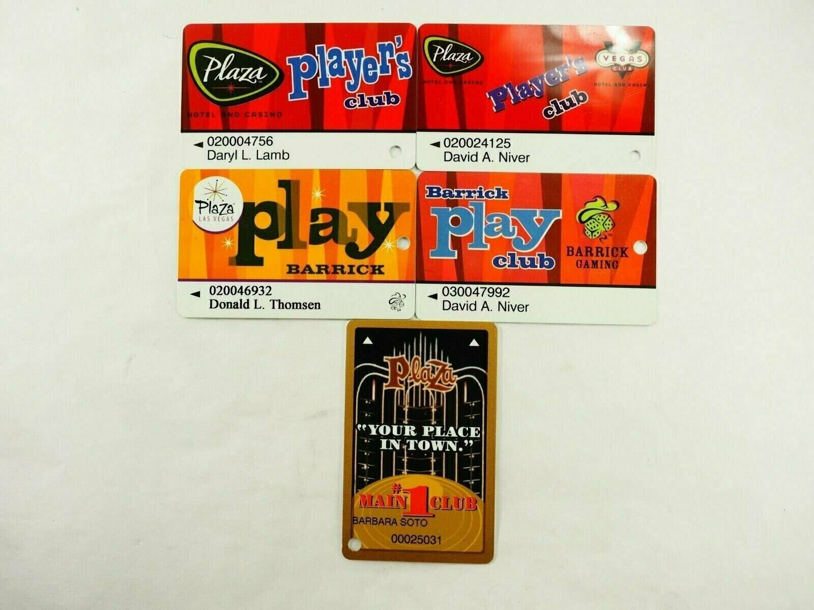 Plaza Hotel and Casino Las Vegas Room and Players Club Cards 5 Types You Pick
