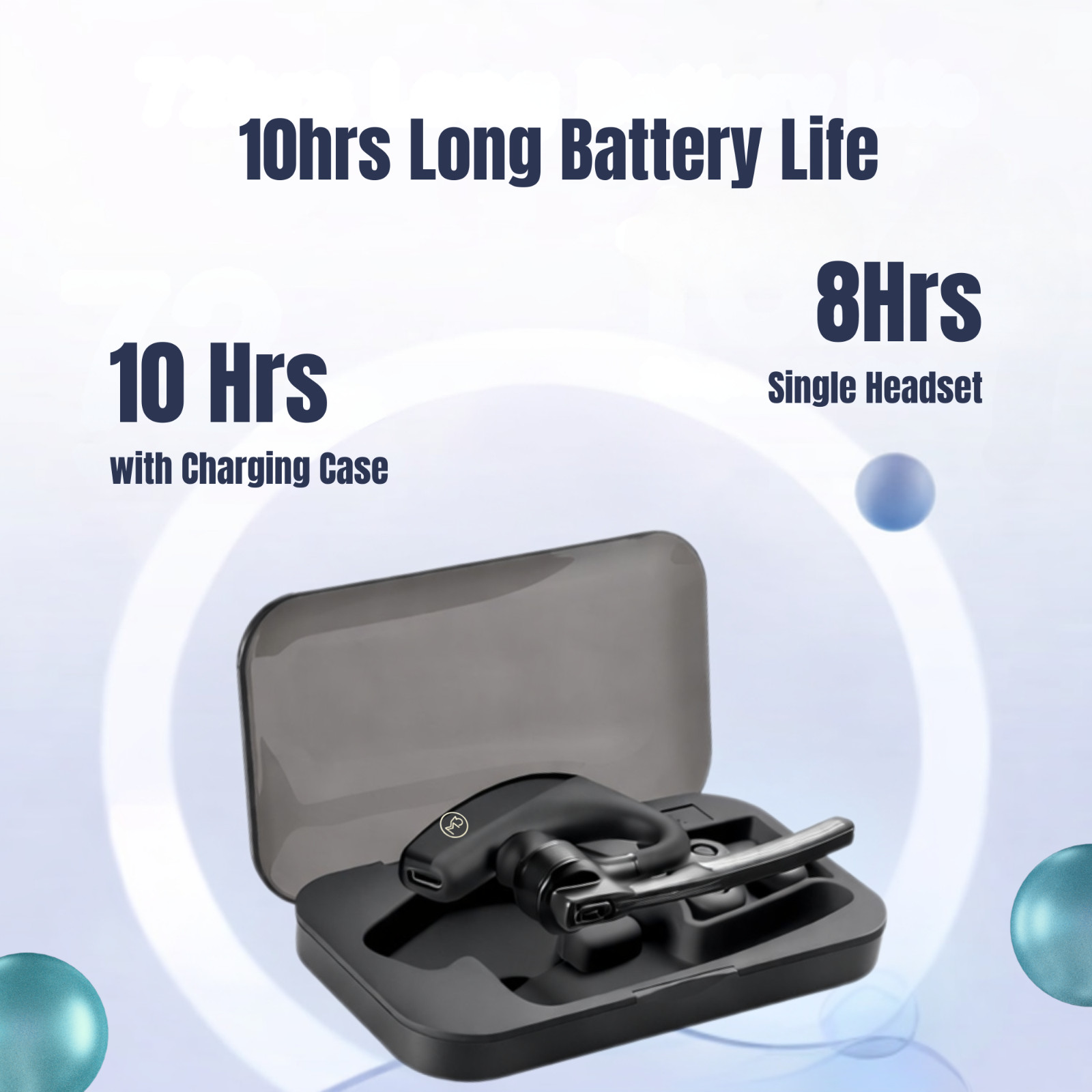 Wireless Mono Bluetooth Headset with Noise Cancelling Mic, 10H Talk Time