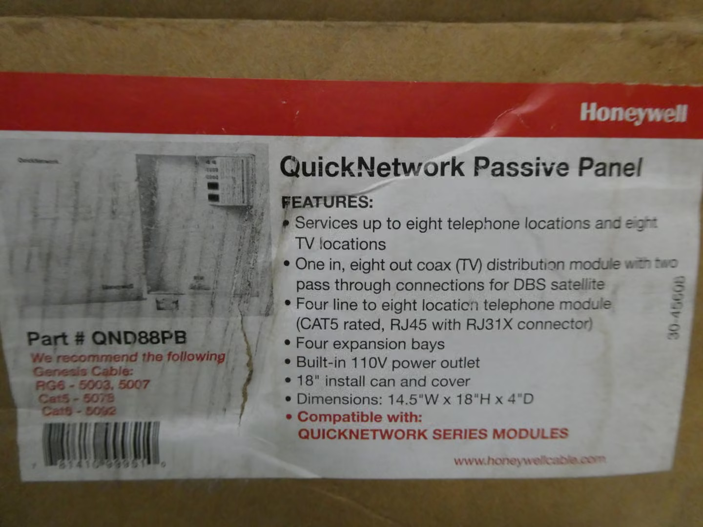 Honeywell QND88PB Quicknetwork Passive Panel 14-1/2in X 18in X 4in