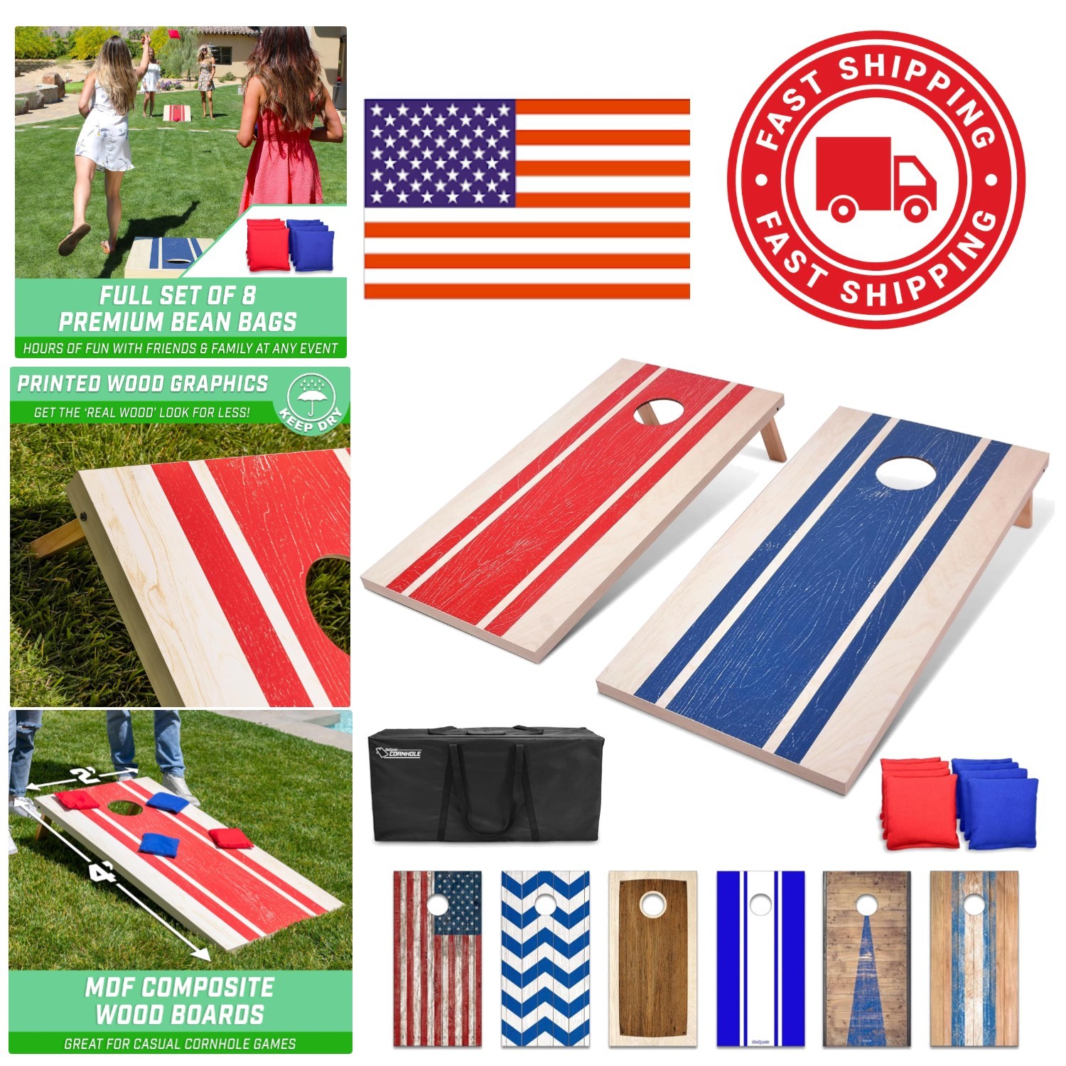 Wood Design Cornhole Boards 4 x 2 ft with 8 Bean Bags for Backyard Entertainment