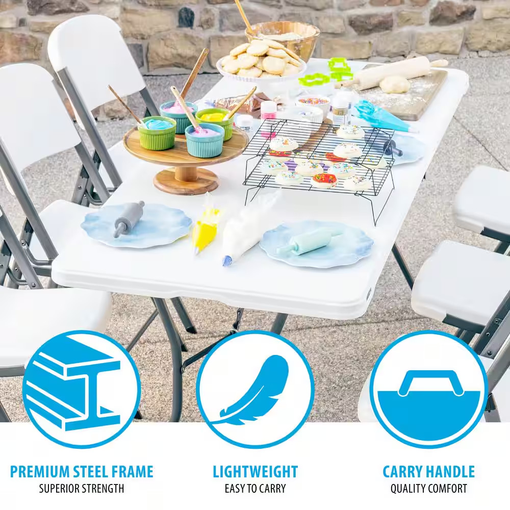 6 Ft. White Plastic Fold-In-Half Table (Light Commercial)